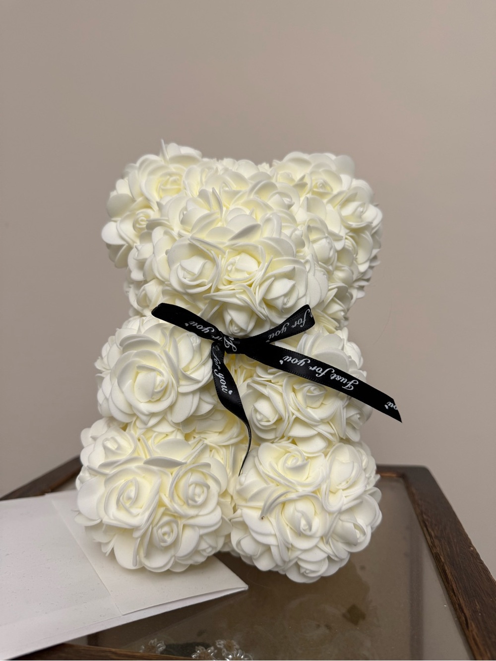 Elegant Ivory Rose Teddy Bear Accent - Home Accents